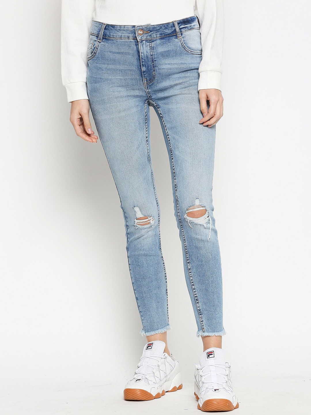 

LOVEGEN Women Blue Skinny Fit Mildly Distressed Heavy Fade Stretchable Jeans