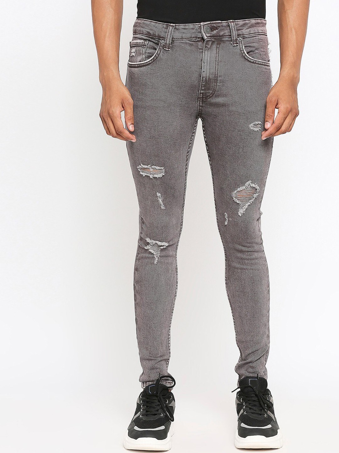 

LOVEGEN Men Grey Skinny Fit Highly Distressed Light Fade Stretchable Jeans
