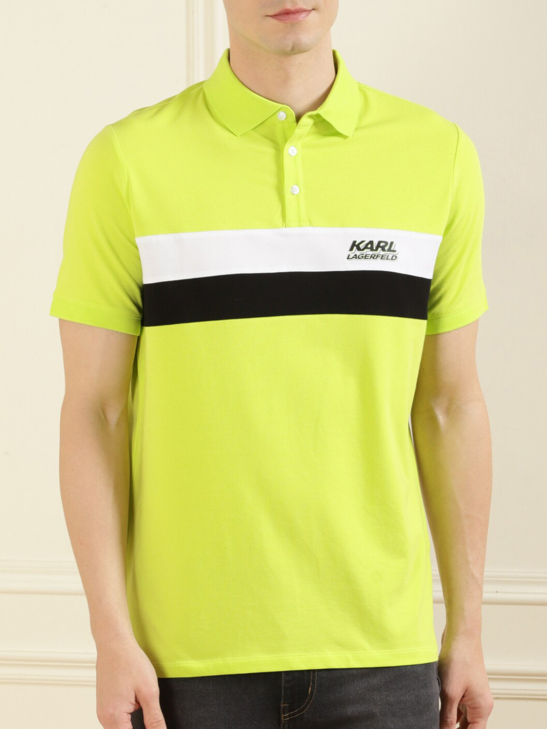 

Karl Lagerfeld Men Yellow Polo Collar Applique T-shirt