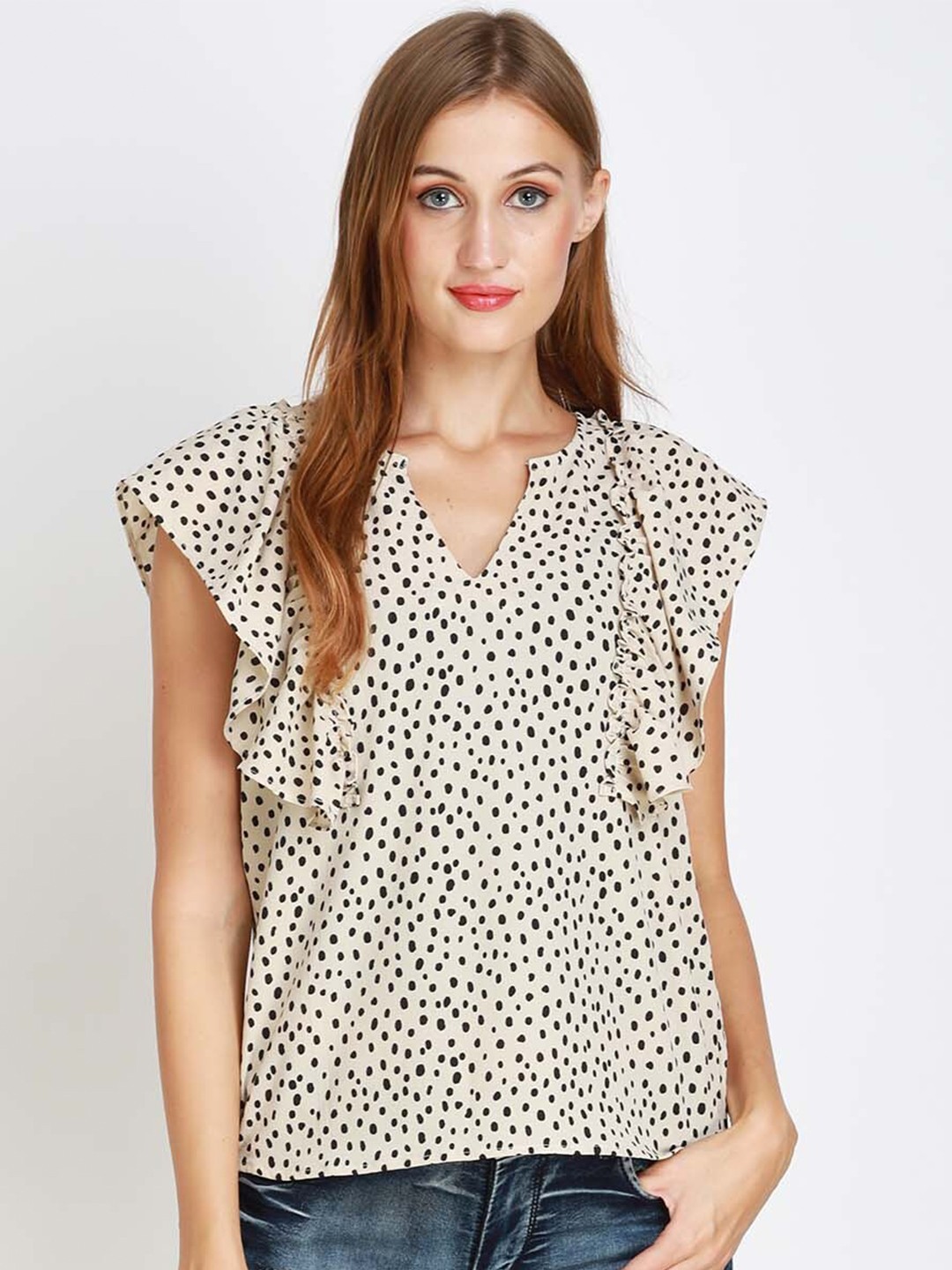 

angloindu Black Print Crepe Top