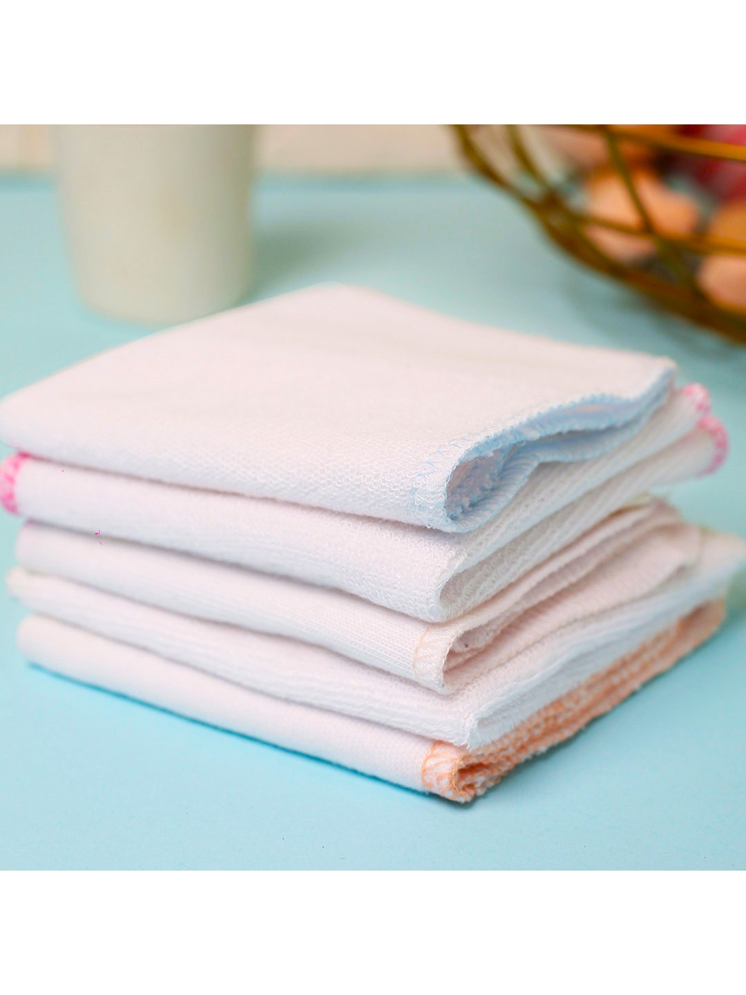 

BASIC Unisex Kids Set of 15 White & Pink Terry Cotton Hand Towels