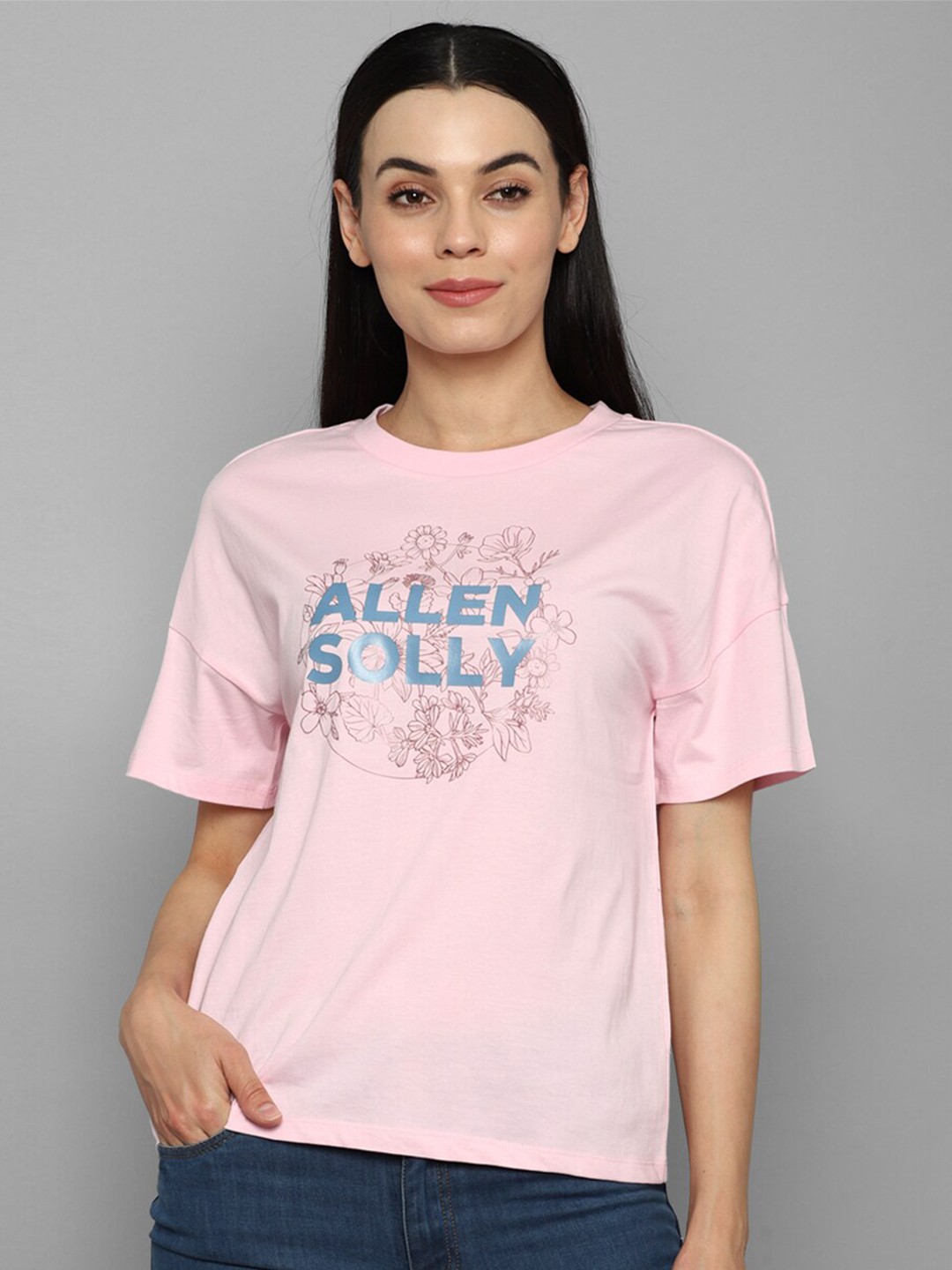 

Allen Solly Woman Women Pink Typography Printed Raw Edge T-shirt