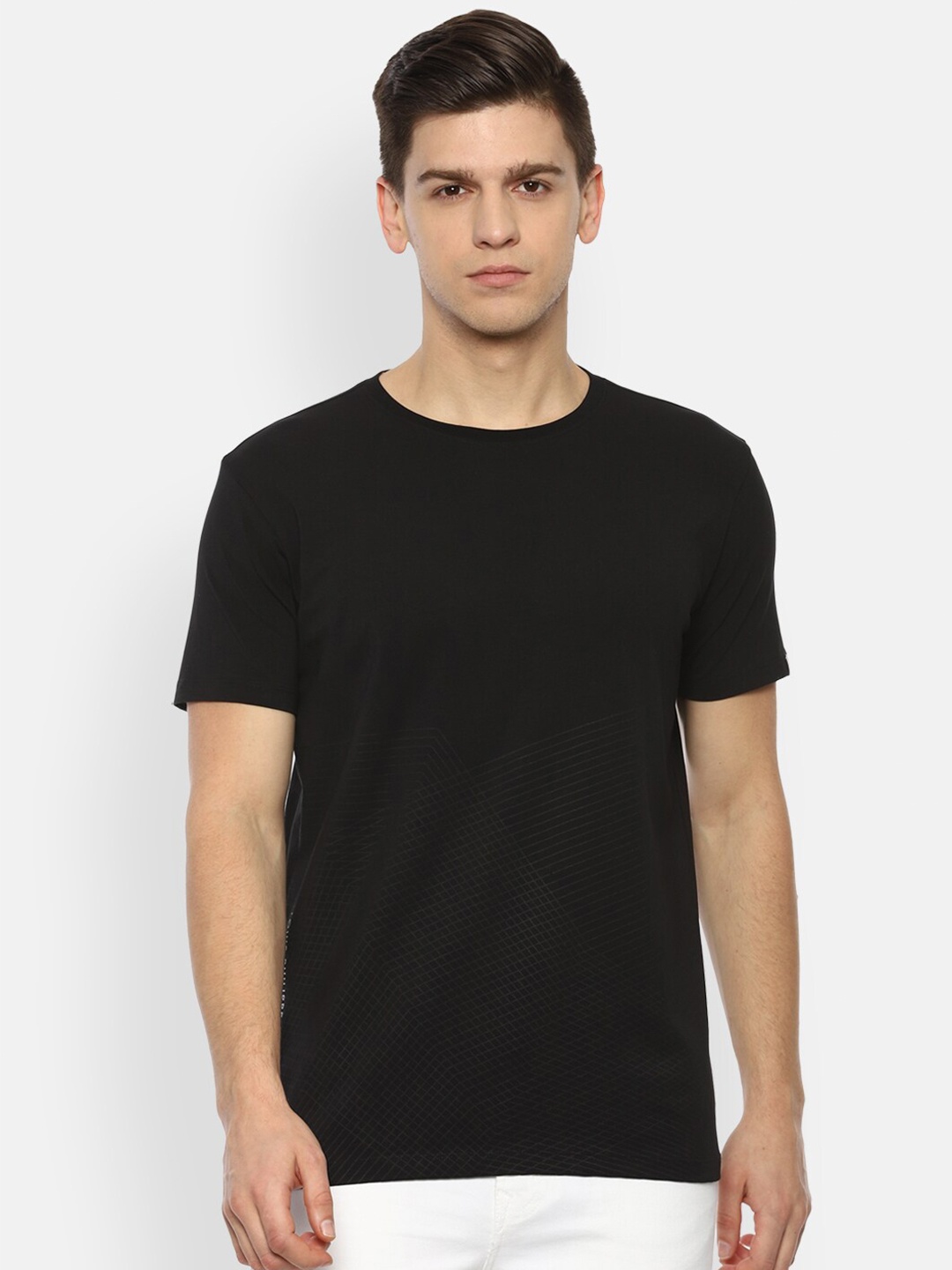 

Louis Philippe Jeans Men Black Raw Edge Slim Fit T-shirt