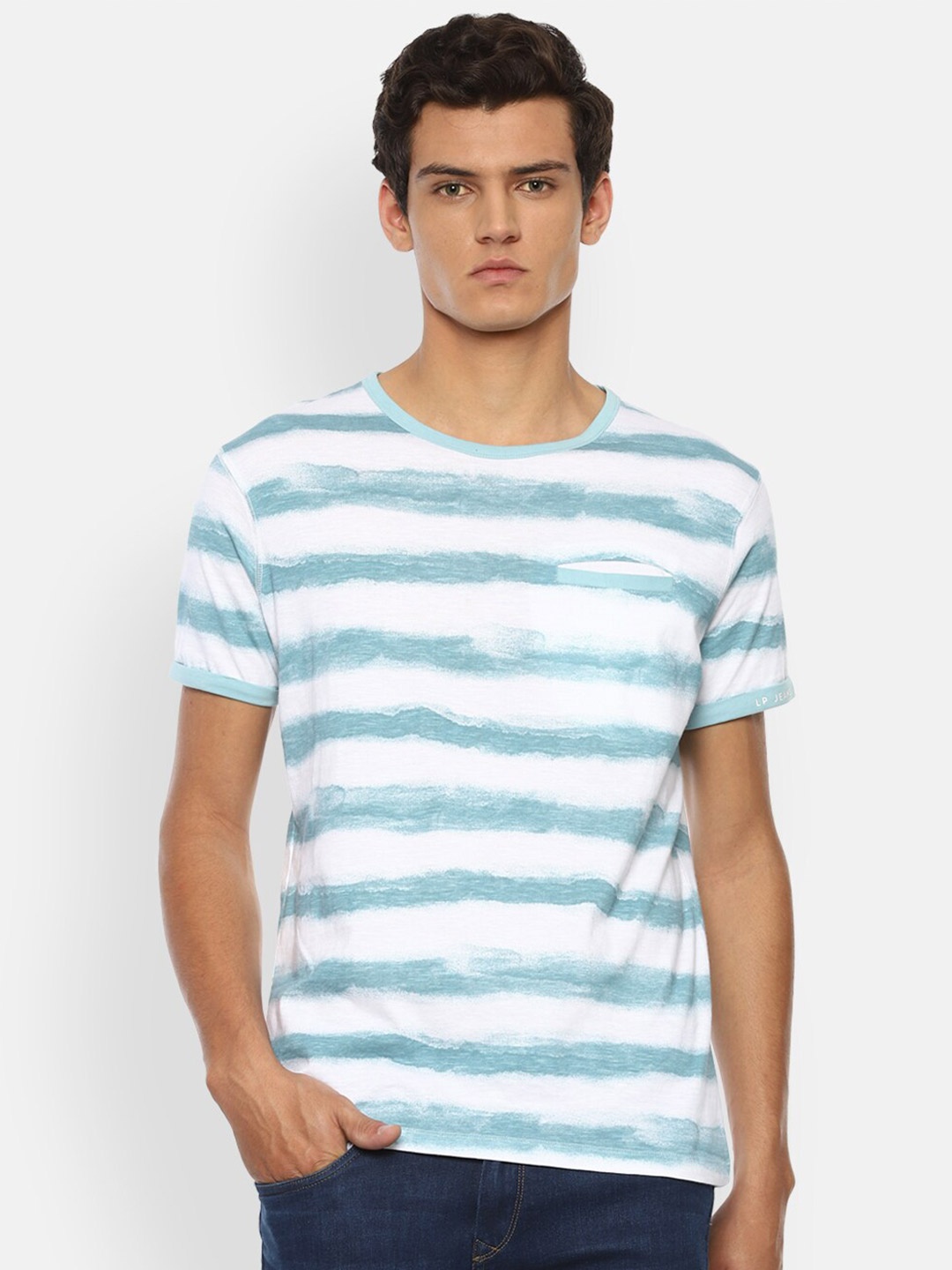 

Louis Philippe Jeans Men Multicoloured Striped Slim Fit T-shirt, Multi