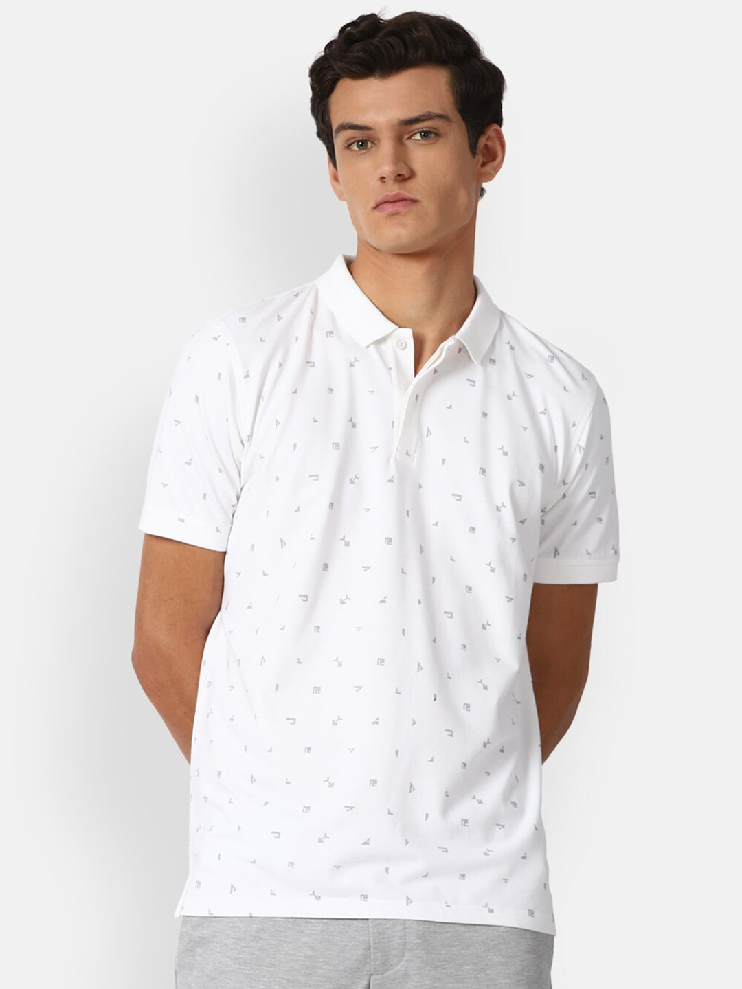 

Louis Philippe Sport Men White Printed Polo Collar Slim Fit T-shirt