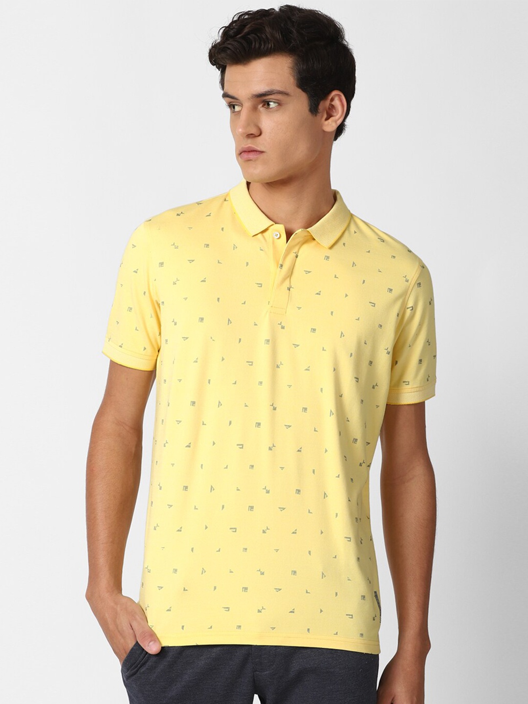 

Louis Philippe Ath.Work Men Yellow Printed Polo Collar Slim Fit T-shirt