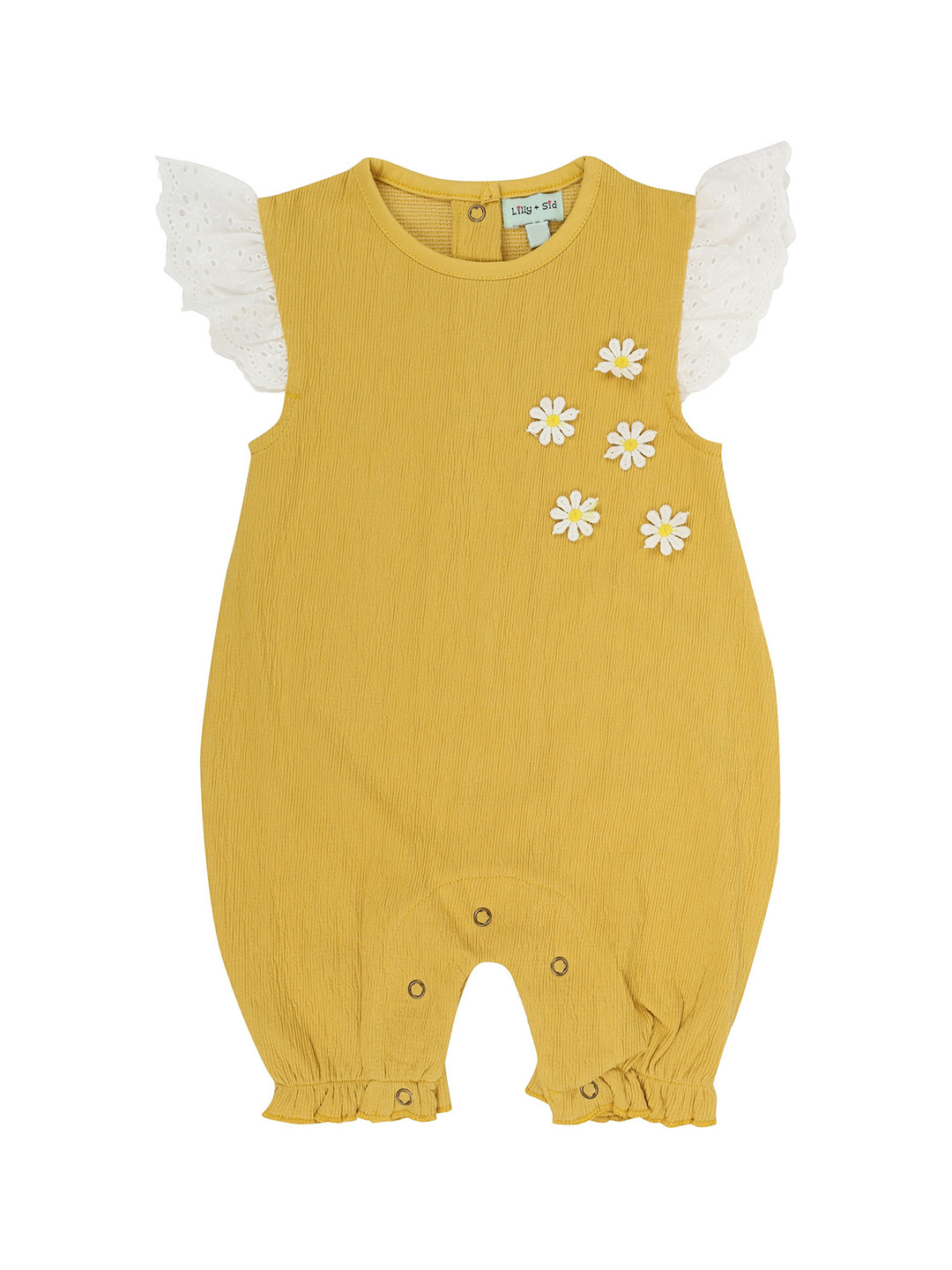 

Lilly and Sid Kids Yellow Solid Ruffled Organic Cotton Rompers