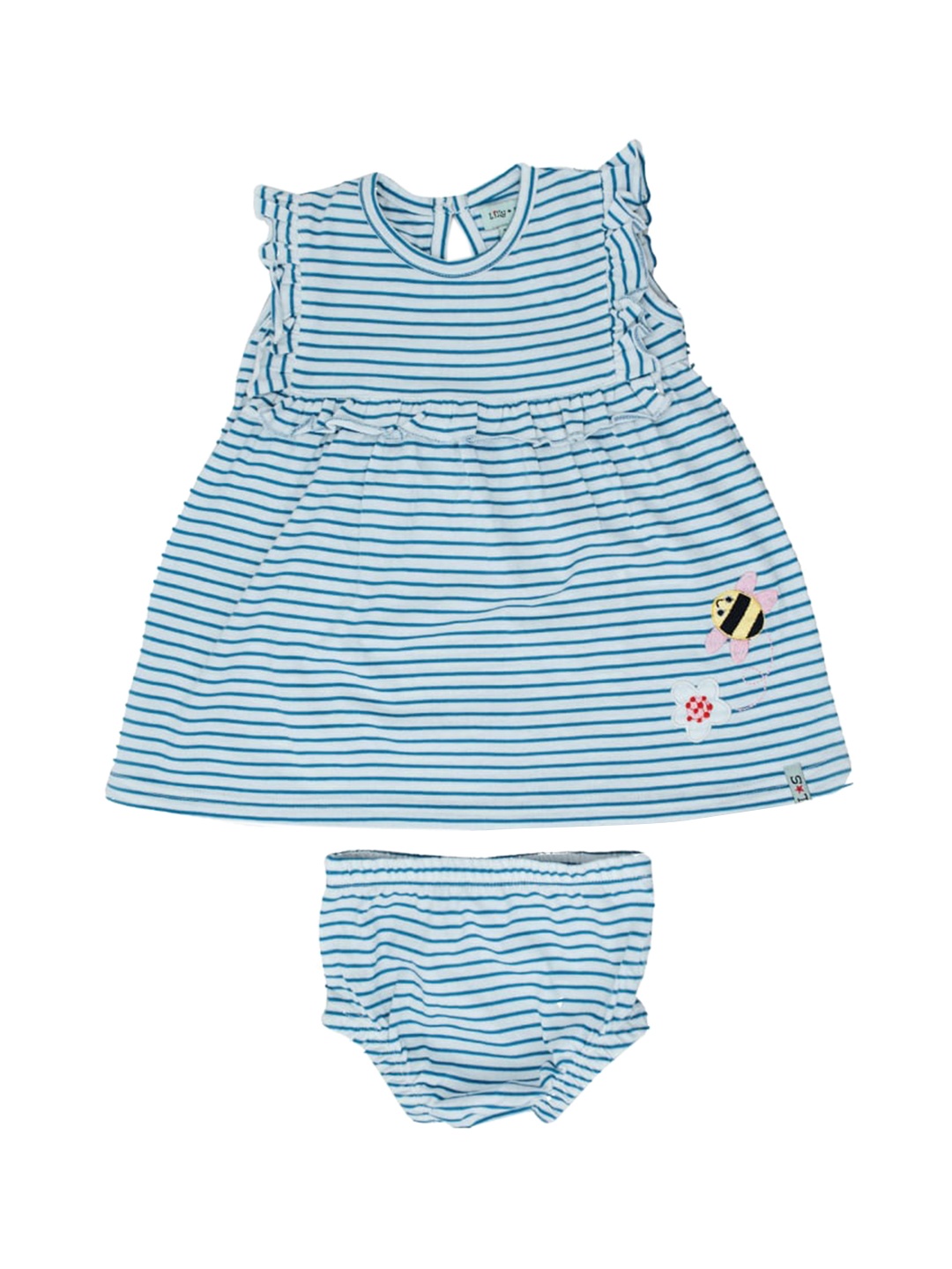 

Lilly and Sid Girls Blue & White Striped Organic Cotton Fit & Flare Dress with Shorts