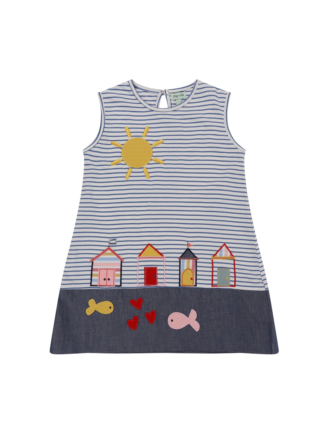 

Lilly and Sid Girls Navy Blue & White Printed Organic Cotton A-Line Dress