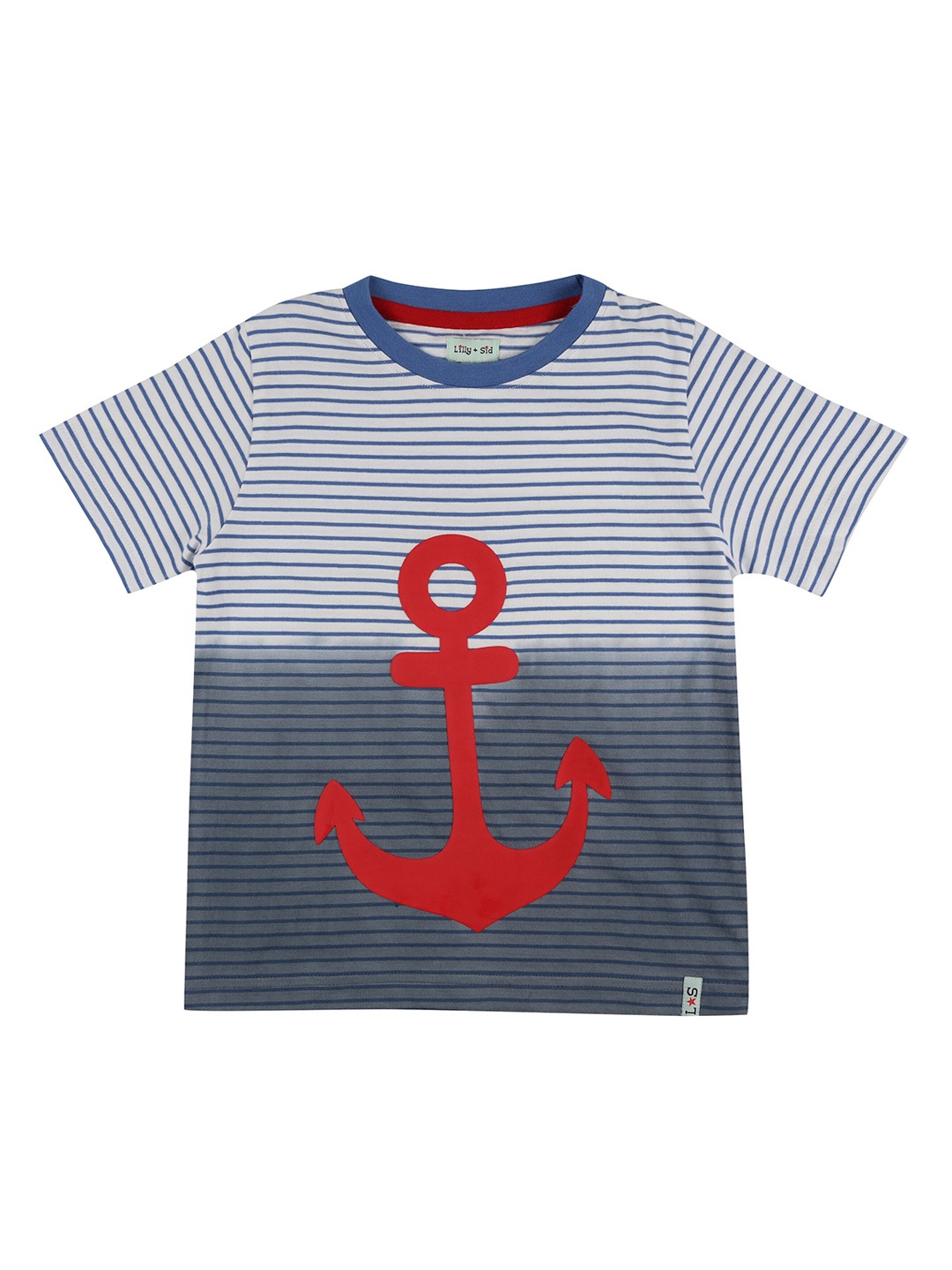 

Lilly and Sid Kids White & Navy Blue Dyed Nautical Organic Cotton T-shirt
