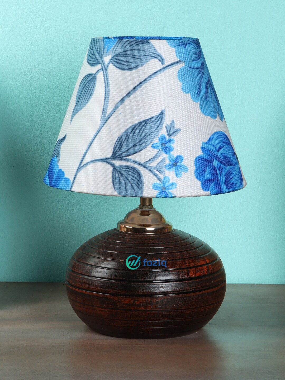 

foziq Brown & White Printed Country Table Lamp