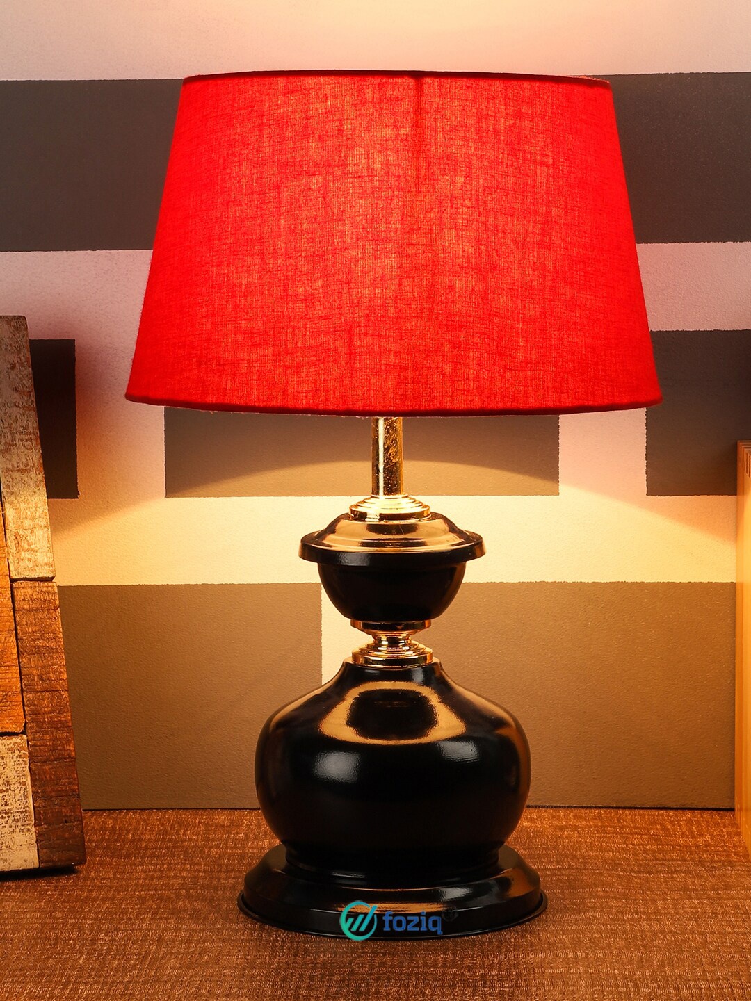 

foziq Black & Red Solid Table Lamp with Jute Shade