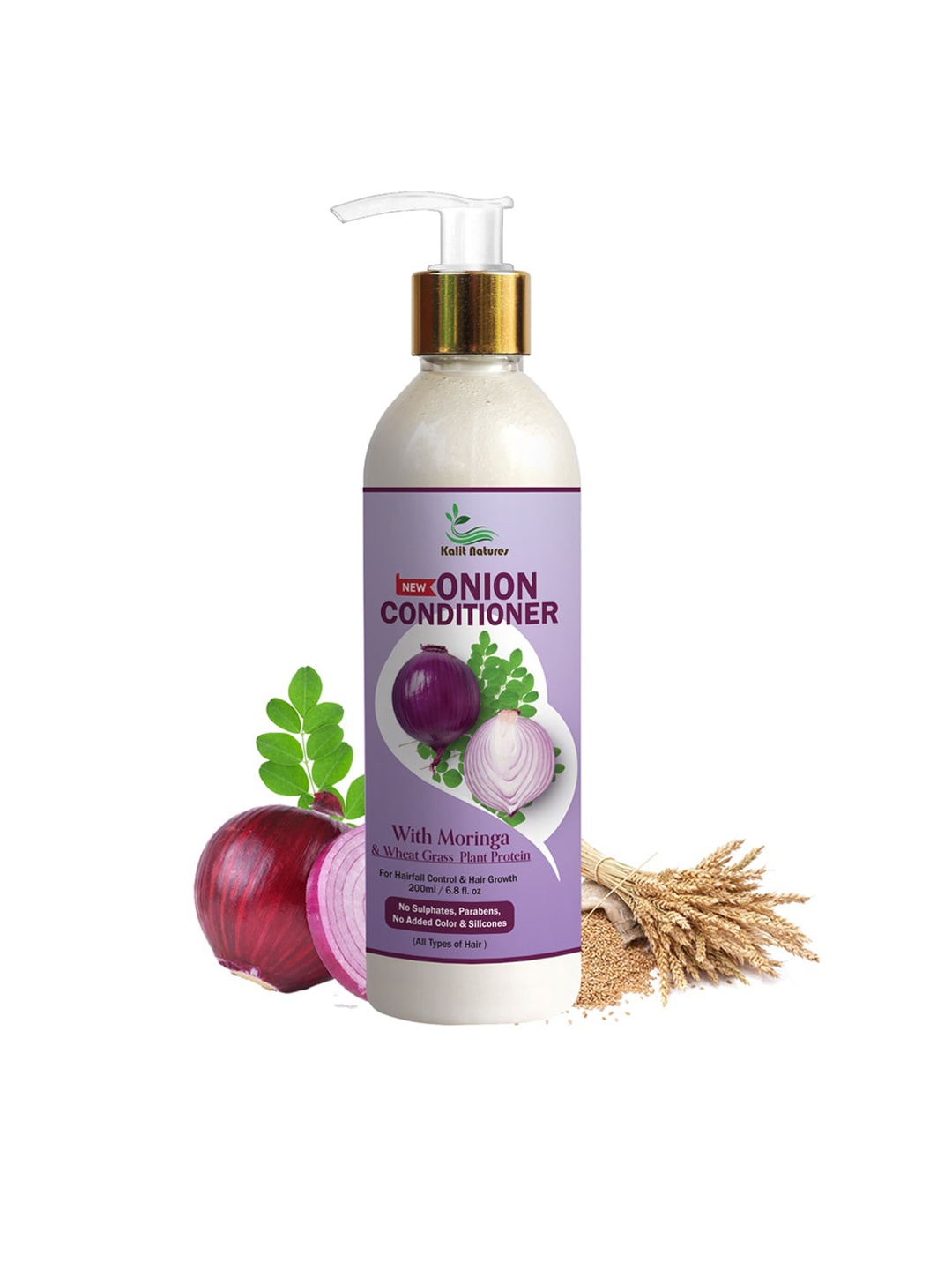 

Kalit Natures Onion Conditioner with Moringa & Wheat Grass For Hairfall Control - 200ml, Purple