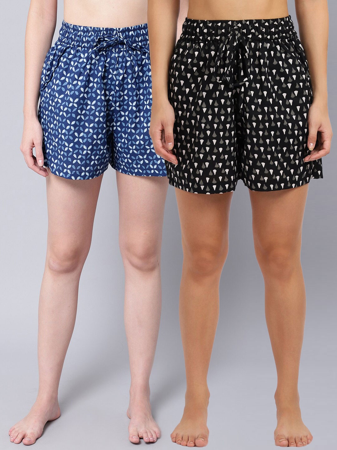 

TAG 7 Women Black & Blue 2 Printed Lounge Shorts