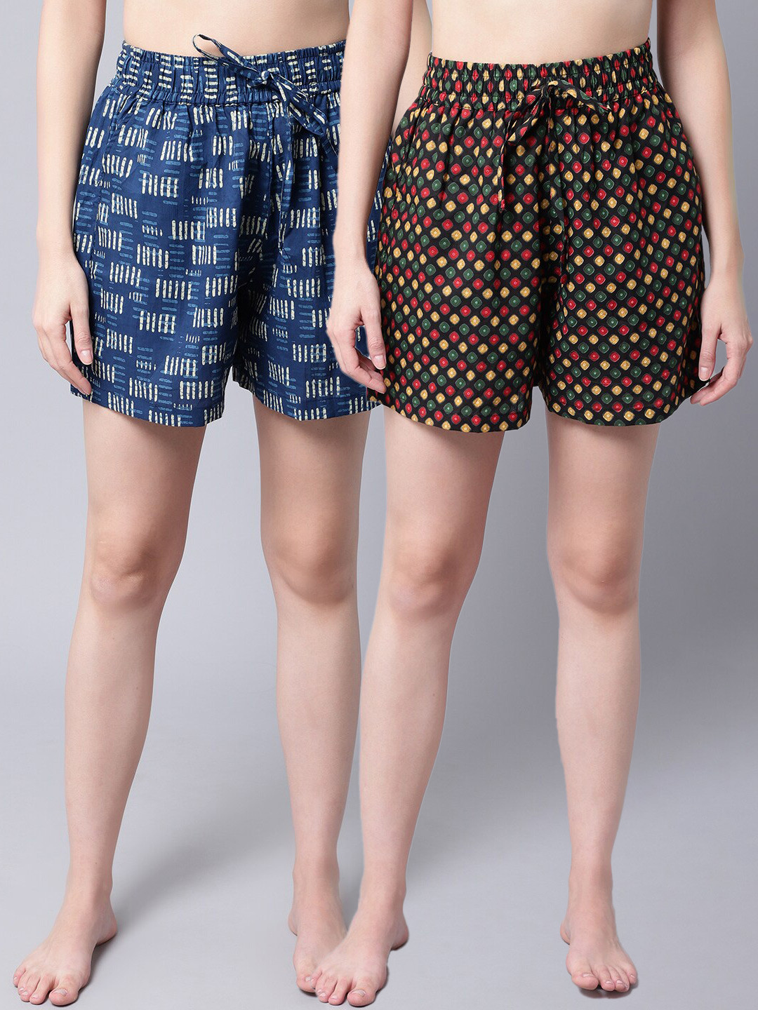 

TAG 7 Women Blue & White 2 Printed Lounge Shorts