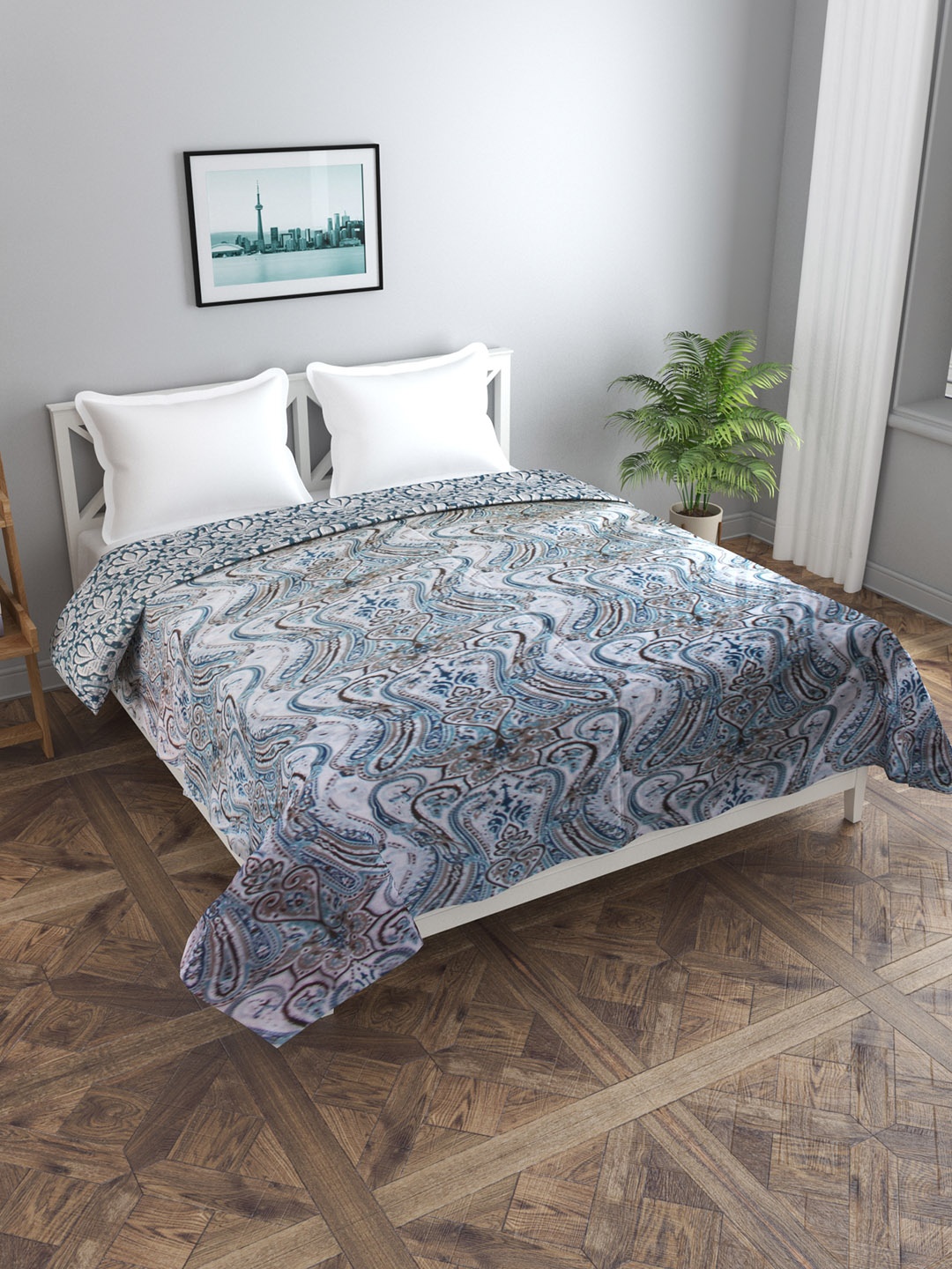 

Trance home Linen Nargis Blue 210 GSM Pure Cotton Reversible Double Bed Size Dohar