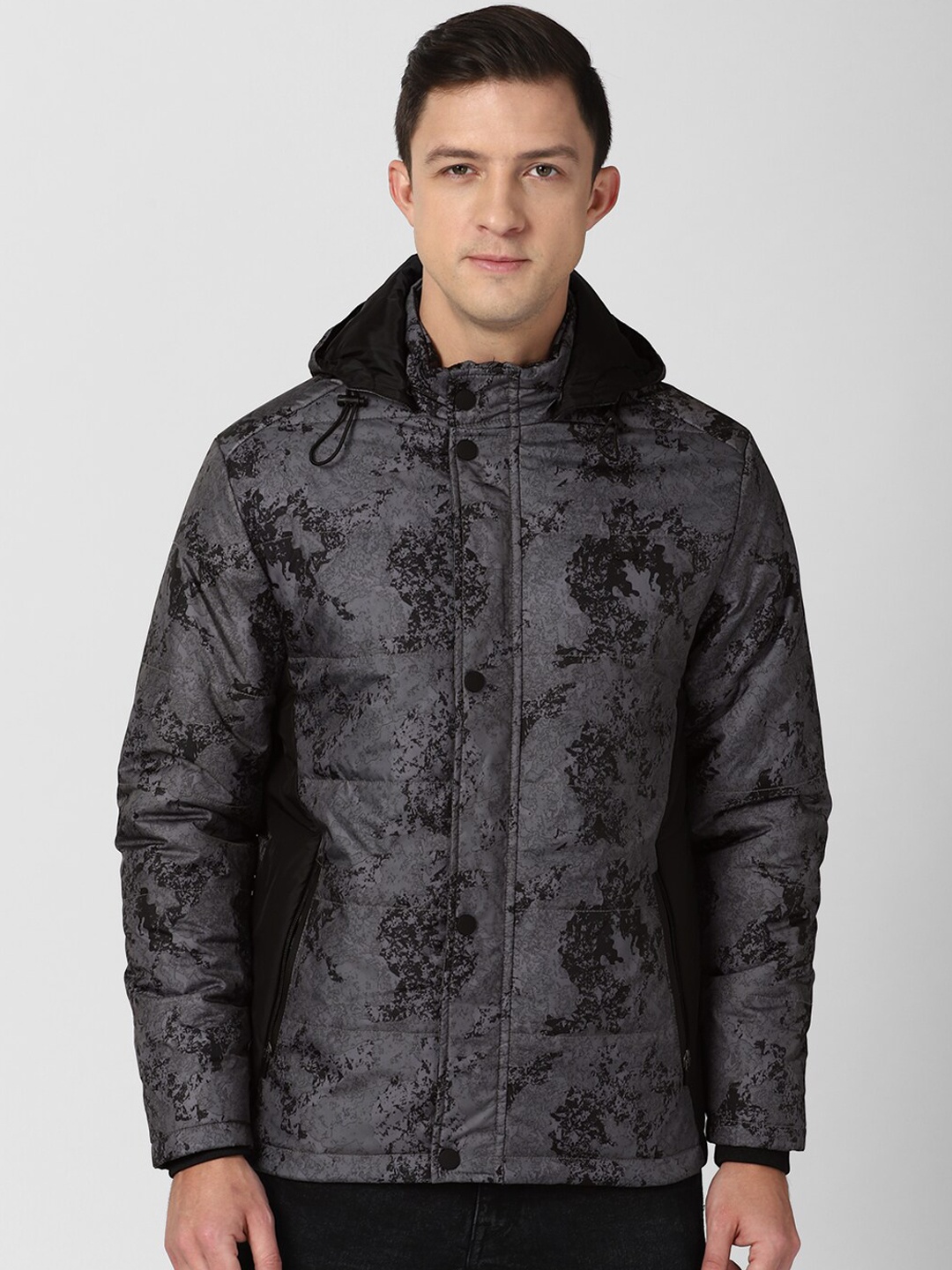 

Peter England Casuals Men Black Floral Padded Jacket with Embroidered