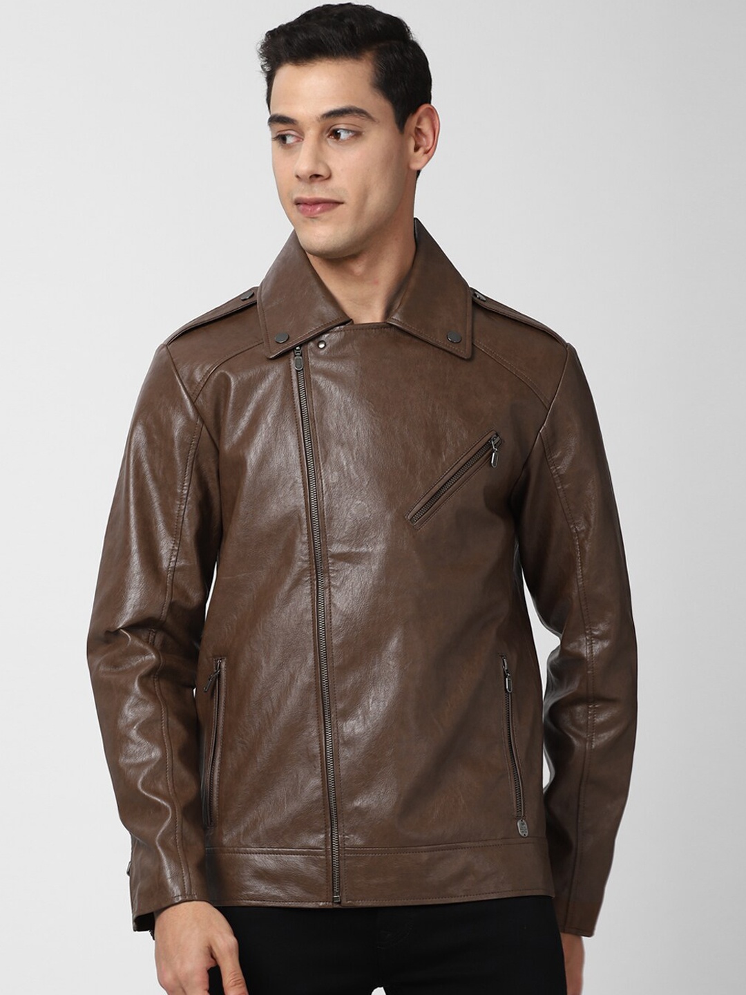 

Peter England Casuals Men Brown pinecone Biker Jacket