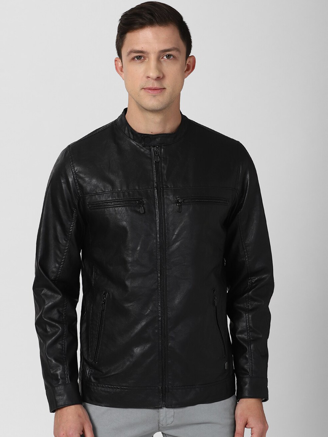 

Peter England Casuals Men Black Camouflage Biker Jacket
