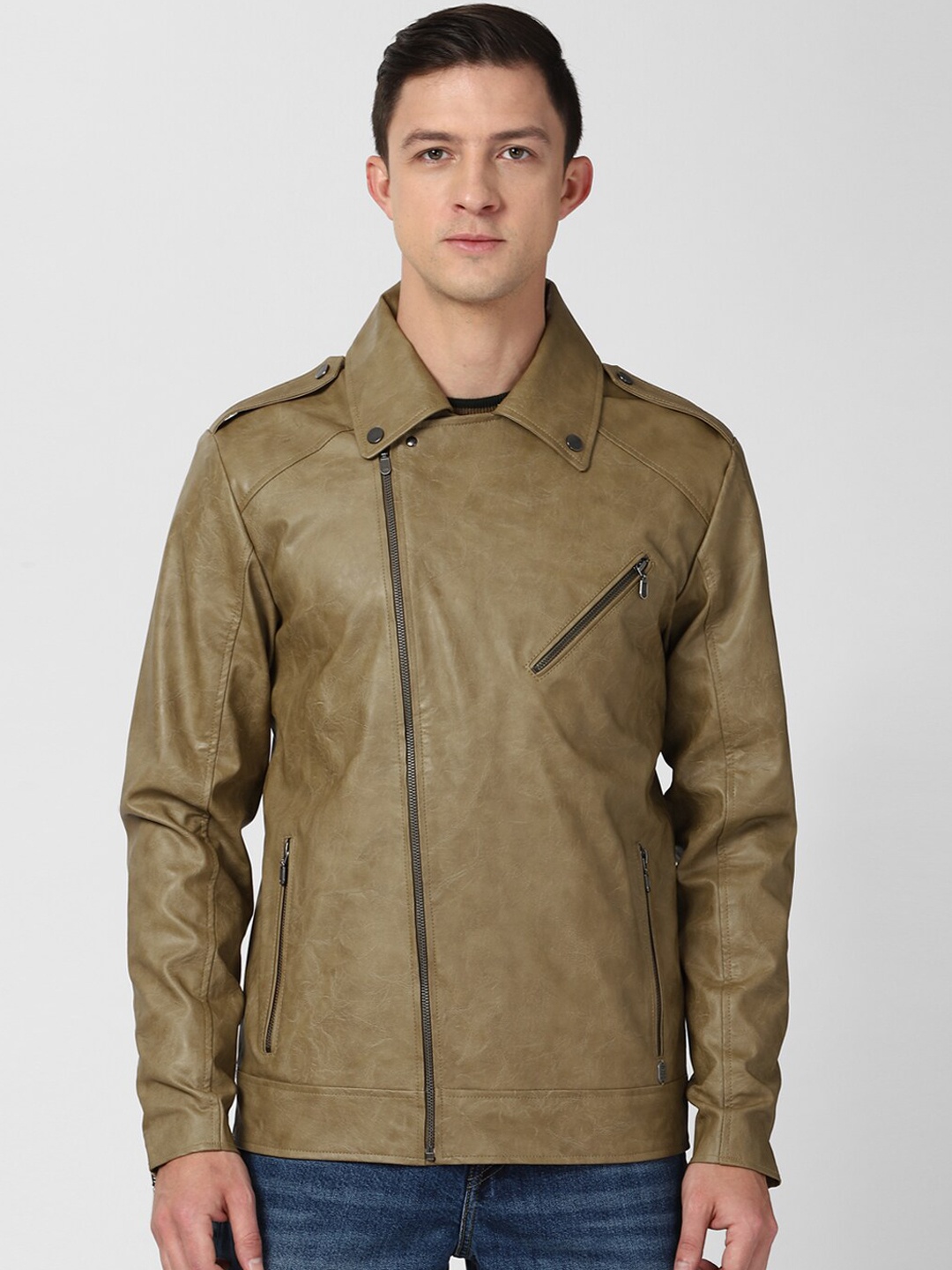 

Peter England Casuals Men Khaki Biker Jacket