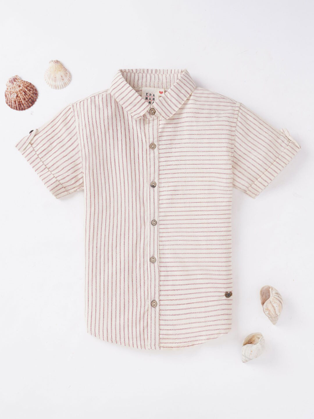 

Ed-a-Mamma Boys Off White Horizontal Stripes Striped Casual Shirt