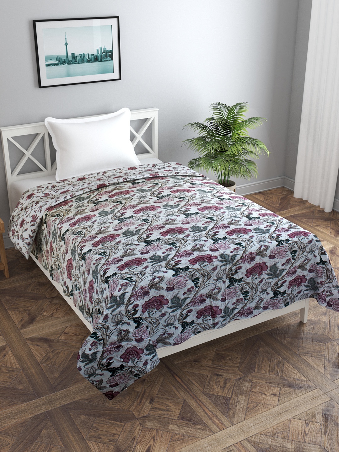 

Trance home Linen Malhaar Red 210 GSM Pure Cotton Reversible Single Bed Size Dohar, White