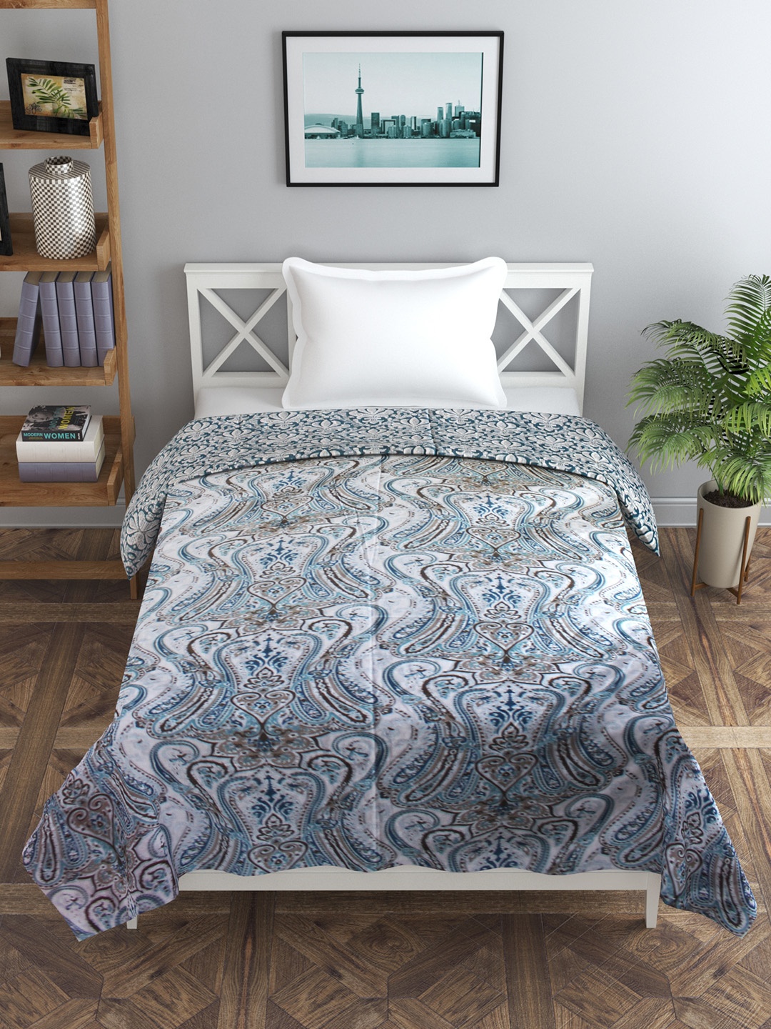 

Trance home Linen Nargis Blue 210 GSM Pure Cotton Reversible Single Bed Size Dohar