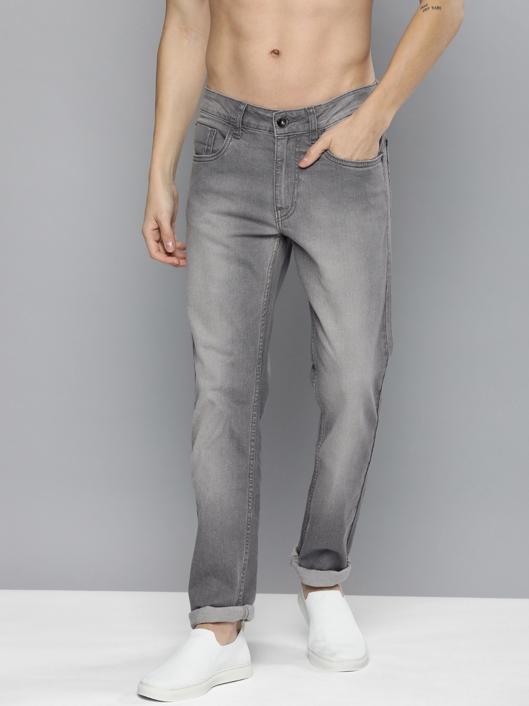 

Flying Machine Men Grey Michael Slim Tapered Fit Heavy Fade Stretchable Jeans