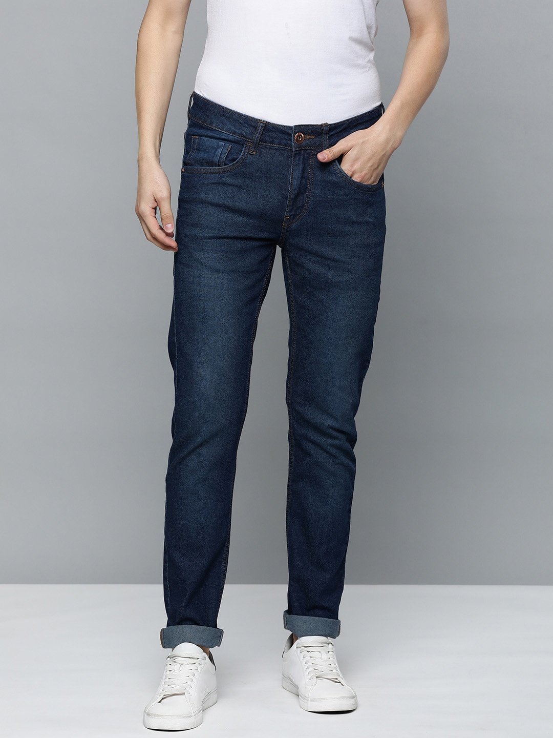 

Flying Machine Men Dark Blue Jackson Skinny Fit Low-Rise Light Fade Stretchable Jeans