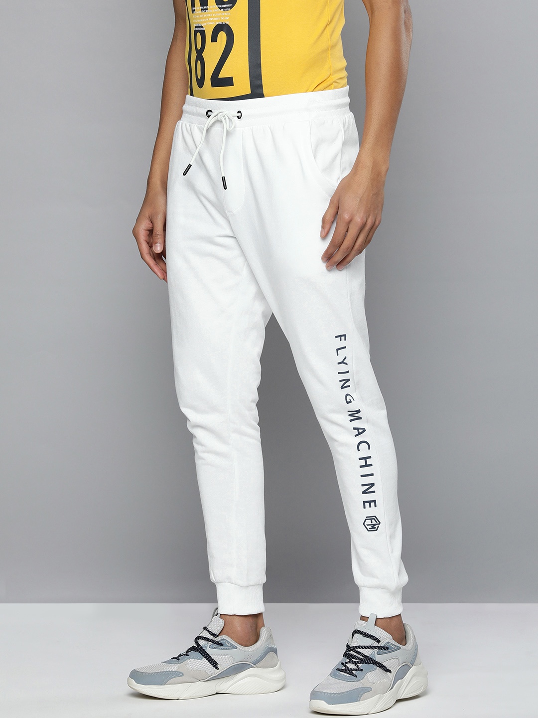 Flying Machine Men White Brand Logo Printed Joggers