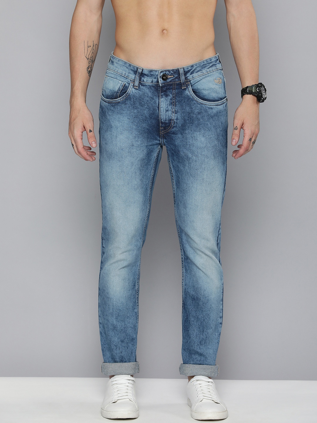 

Flying Machine Men Blue Micheal Slim Tapered Fit Light Fade Acid Wash Stretchable Jeans