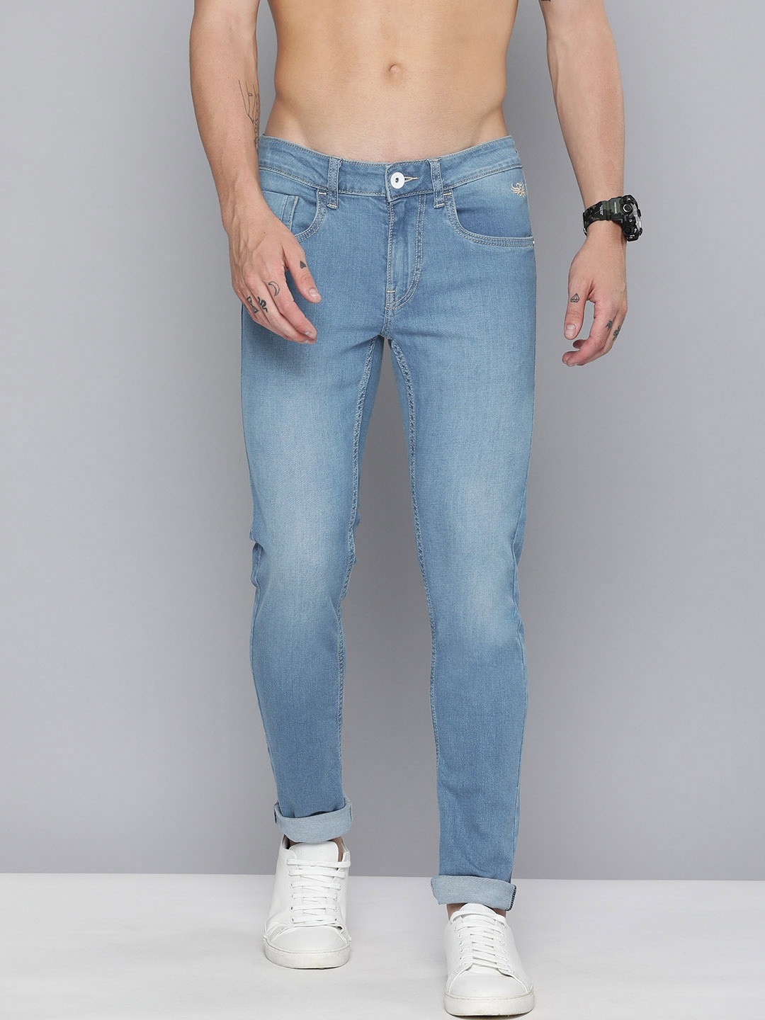 

Flying Machine Men Blue Jackson Skinny Fit Low-Rise Heavy Fade Stretchable Jeans