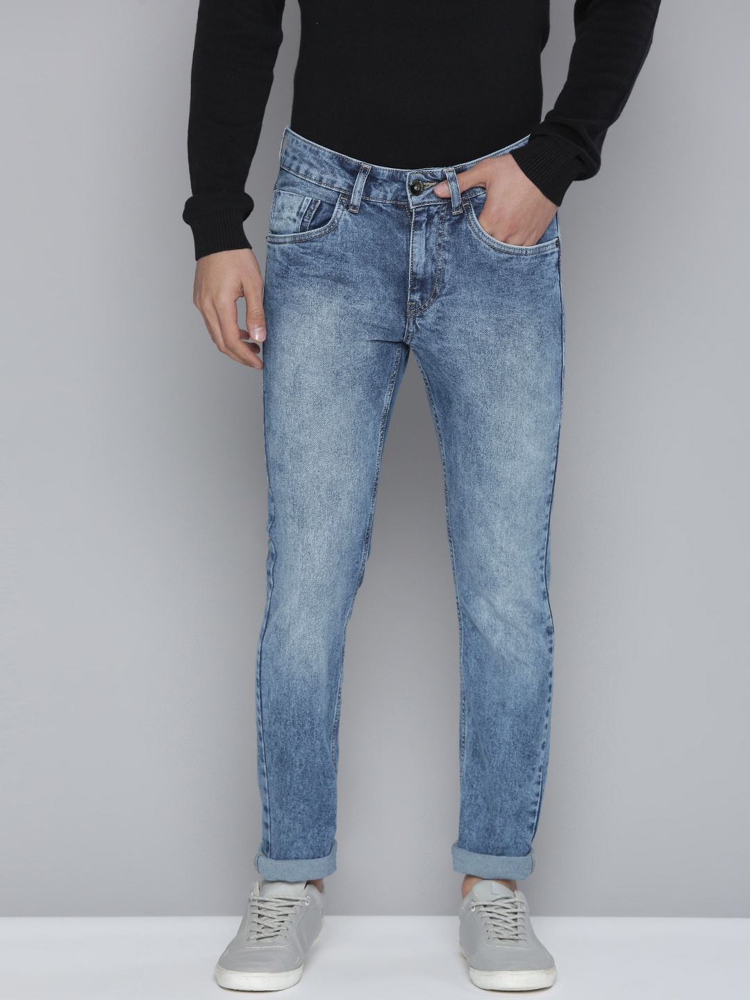 

Flying Machine Men Blue Jackson Skinny Fit Low-Rise Heavy Fade Stretchable Jeans