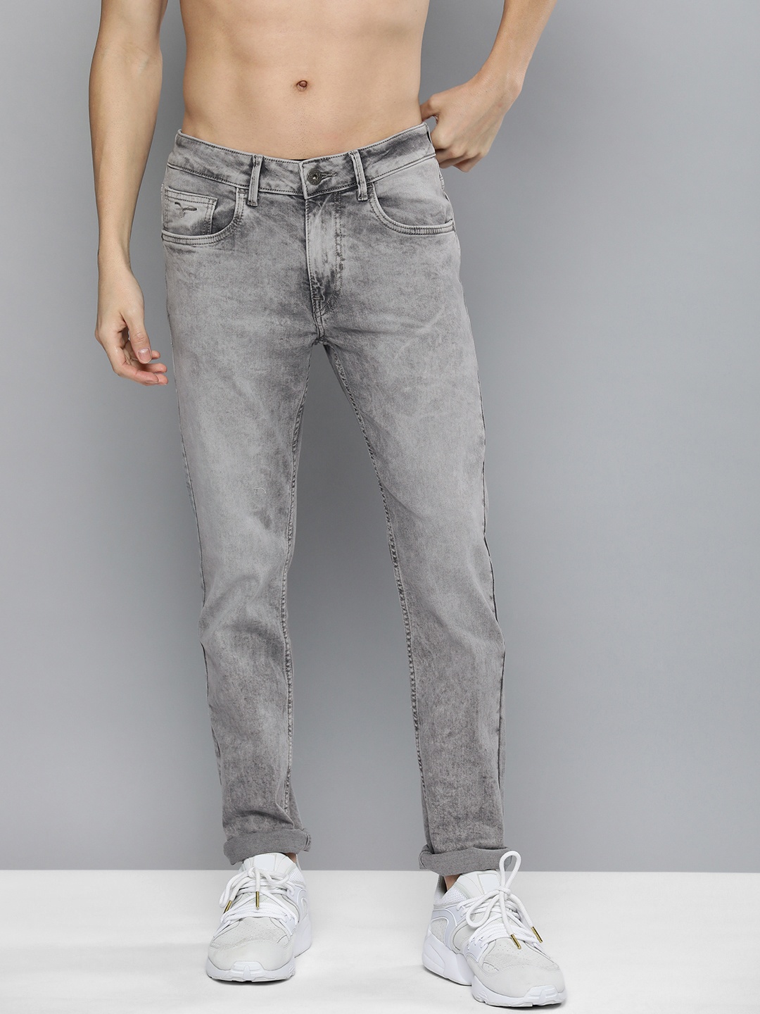

Flying Machine Men Grey Michael Slim Tapered Fit Heavy Fade Stretchable Jeans