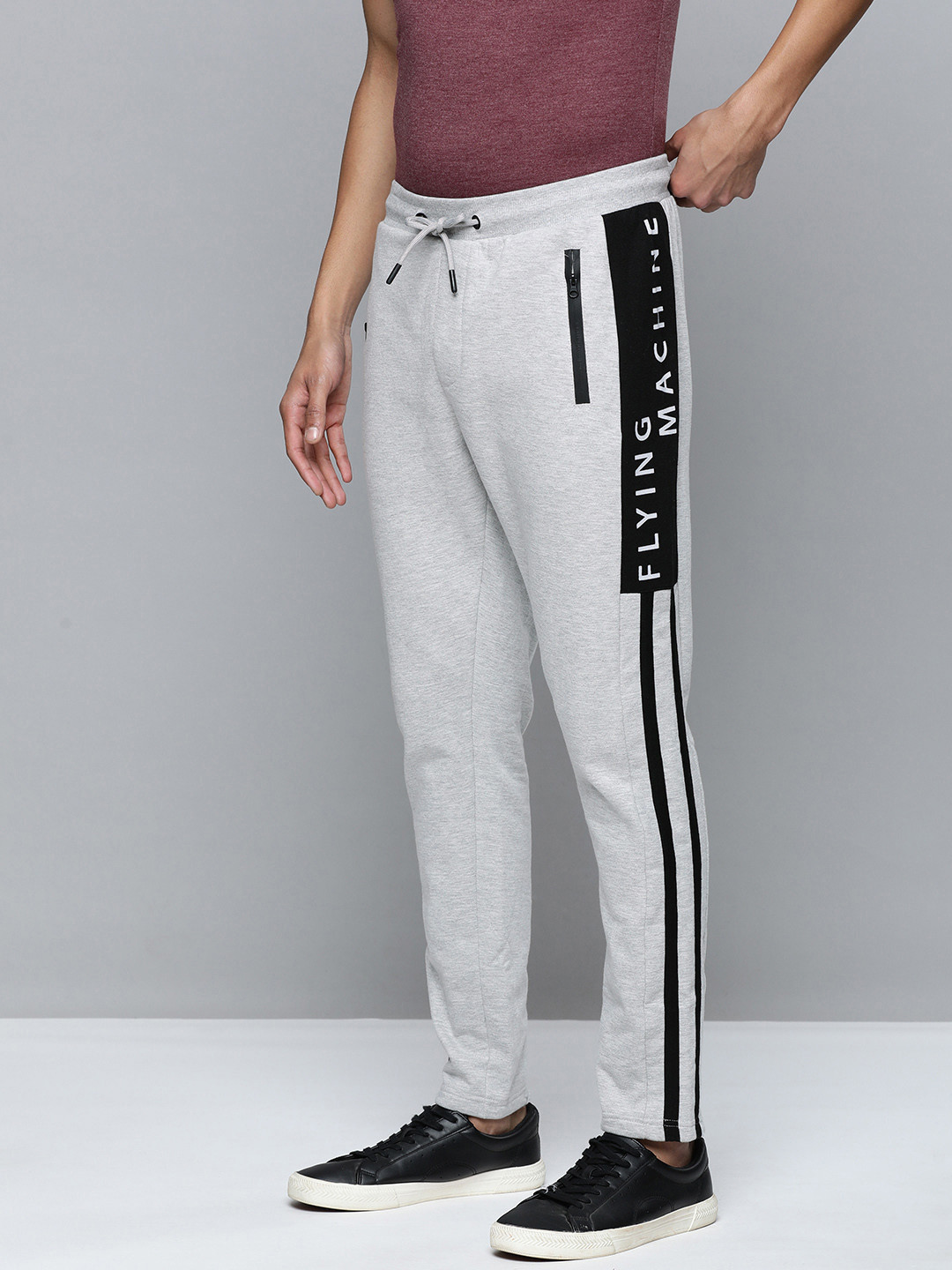 

Flying Machine Men Grey Melange Solid Slim Fit Track Pants