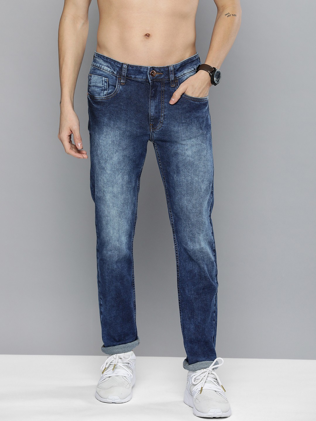 

Flying Machine Men Blue Michael Slim Tapered Fit Heavy Fade Stretchable Jeans