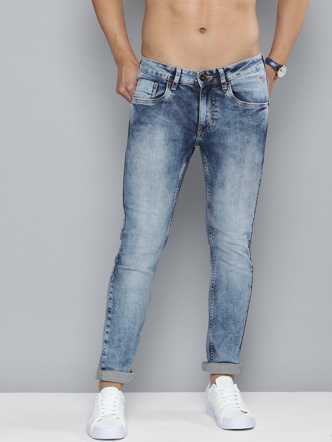 

Flying Machine Men Blue Jackson Skinny Fit Low-Rise Heavy Fade Stretchable Jeans