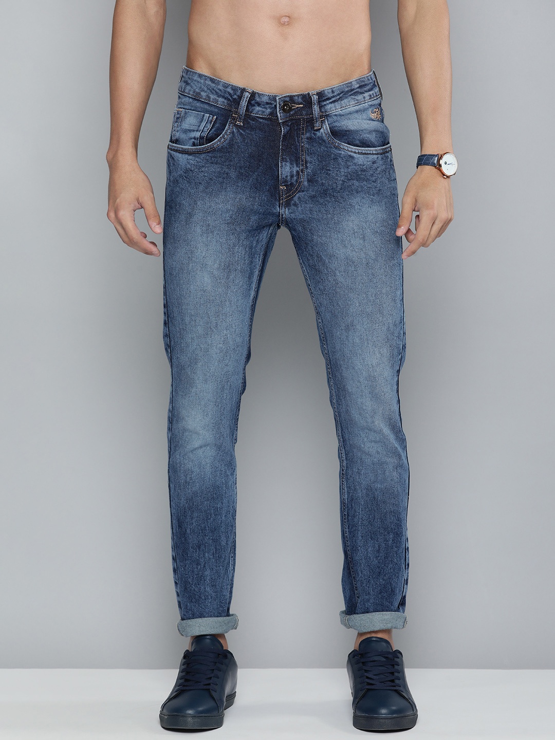 

Flying Machine Men Blue Jackson Skinny Fit Low-Rise Heavy Fade Stretchable Jeans