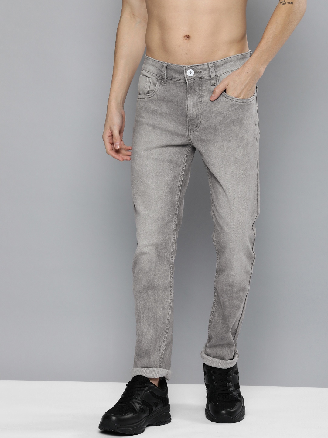 

Flying Machine Men Grey Michael Slim Tapered Fit Heavy Fade Stretchable Jeans