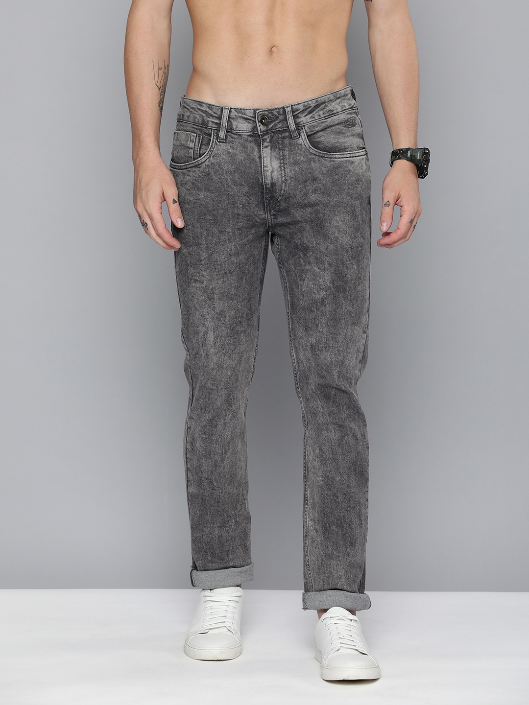 

Flying Machine Men Grey Micheal Slim Fit Light Fade Acid Wash Stretchable Jeans