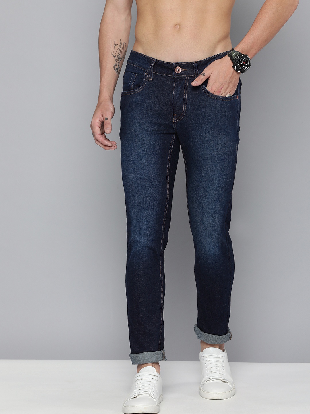 

Flying Machine Men Navy Blue Jackson Skinny Fit Low-Rise Light Fade Stretchable Jeans