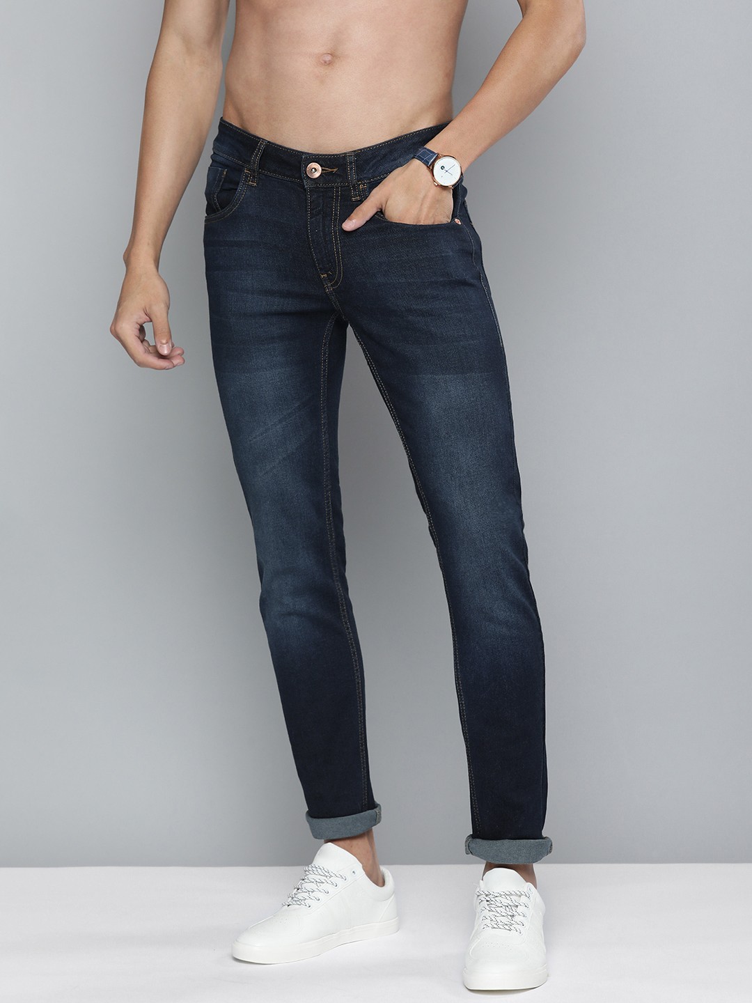 

Flying Machine Men Navy Blue Jackson Skinny Fit Low-Rise Light Fade Stretchable Jeans