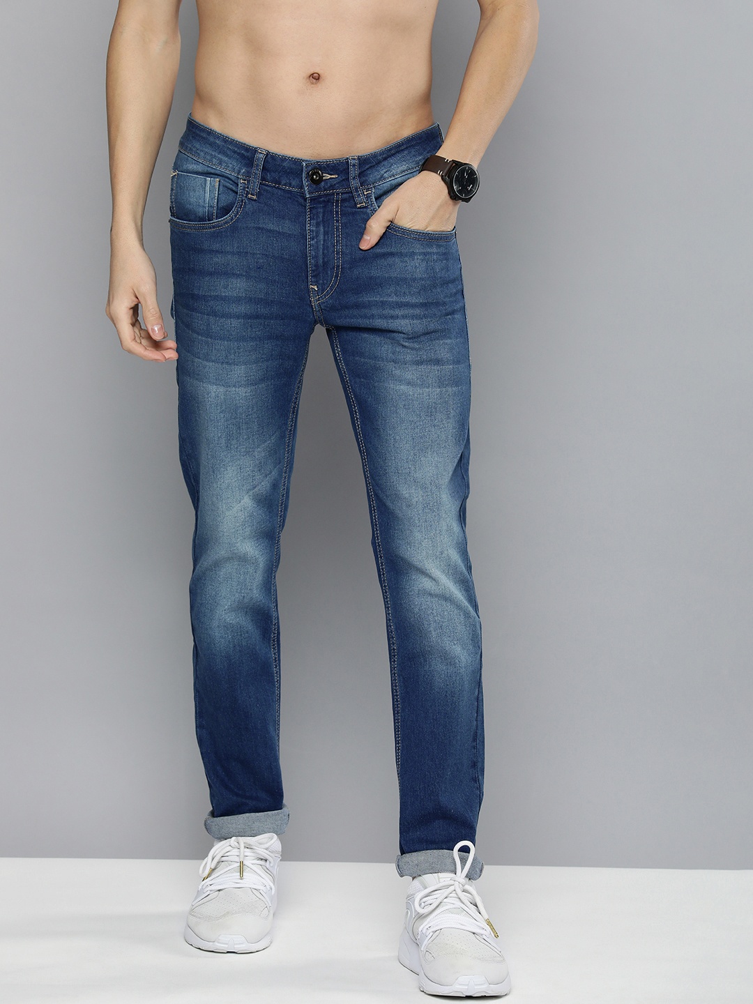 

Flying Machine Men Blue Jackson Skinny Fit Low-Rise Heavy Fade Stretchable Jeans