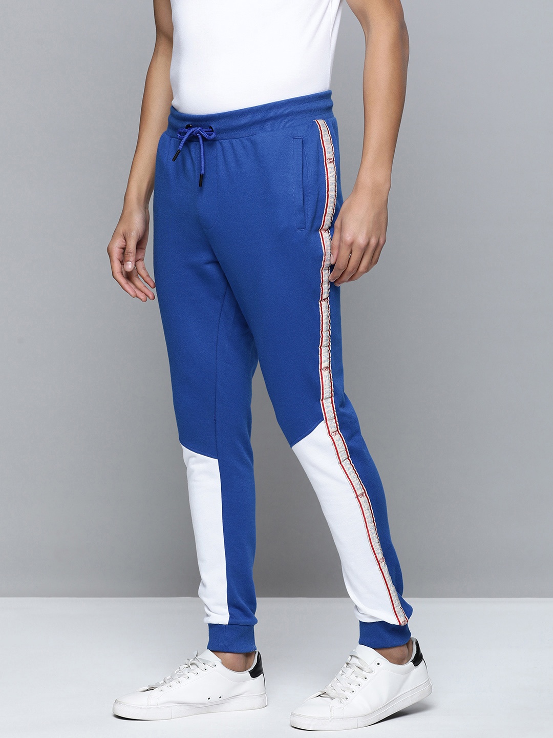 

Flying Machine Men Blue & White Colourblocked Slim Fit Joggers