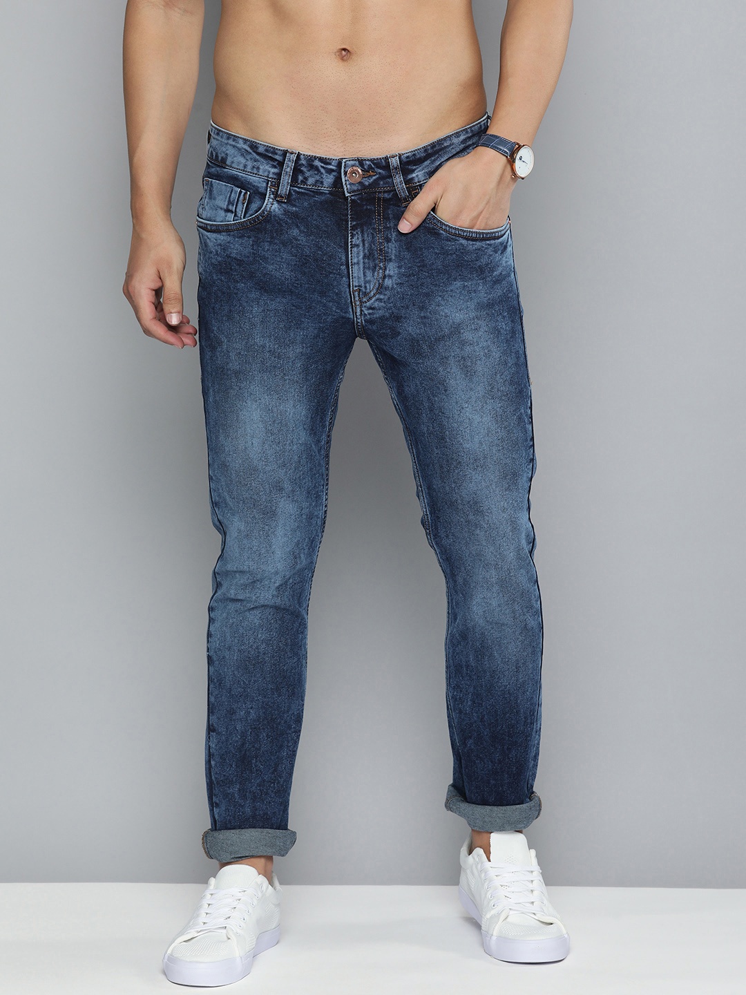 

Flying Machine Men Blue Michael Slim Tapered Fit Heavy Fade Stretchable Jeans