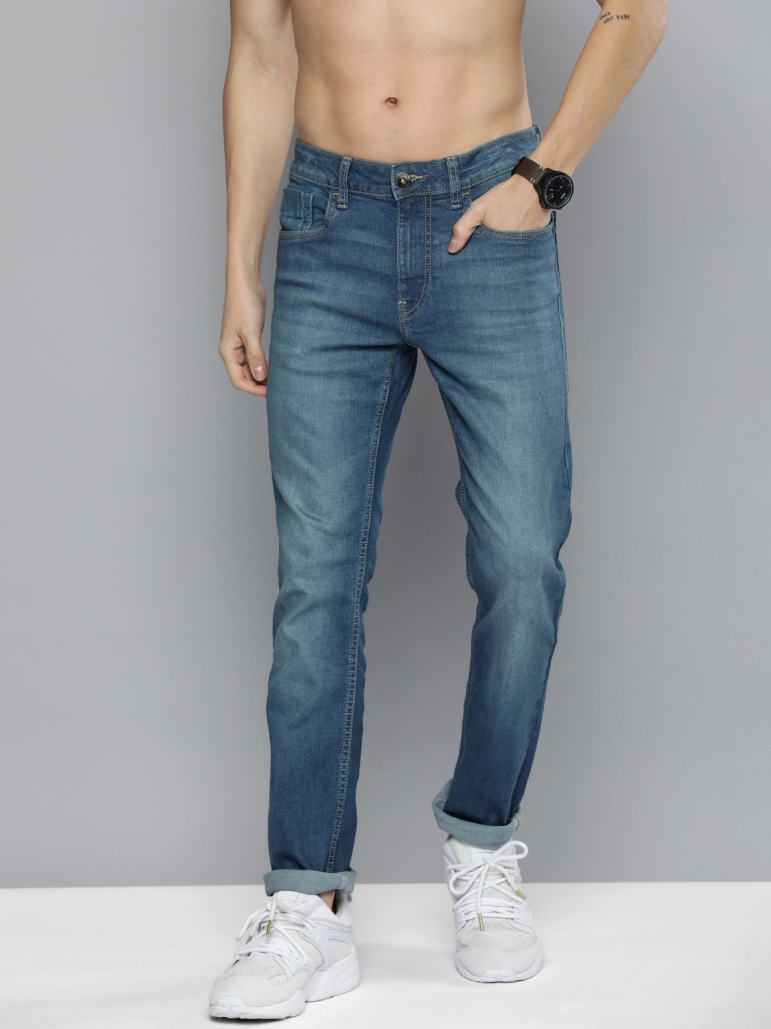

Flying Machine Men Blue Slim Tapered Micheal Fit Heavy Fade Stretchable Jeans