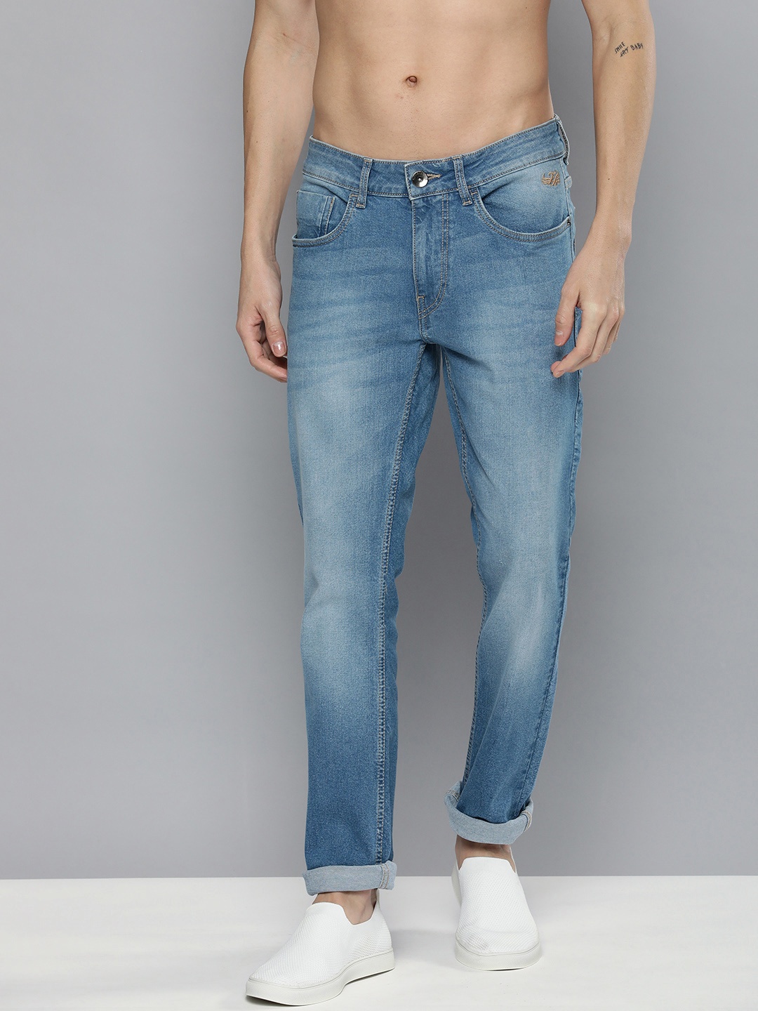 

Flying Machine Men Blue Michael Slim Tapered Fit Heavy Fade Stretchable Jeans