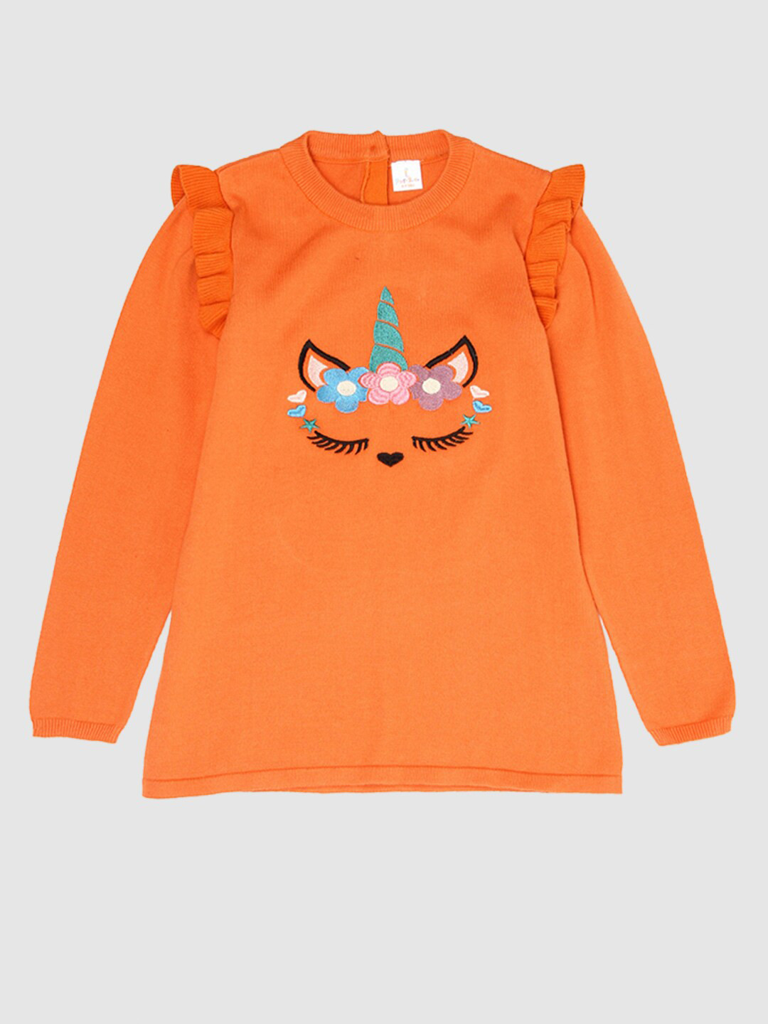

PORTOBELLO Girls Orange & Blue Fair Isle Printed Pullover
