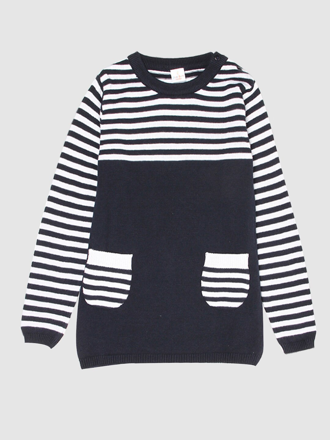 

PORTOBELLO Girls Navy Blue & White Striped Pullover