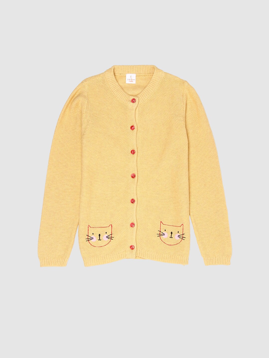 

PORTOBELLO Girls Yellow & Red Embroidered Cardigan